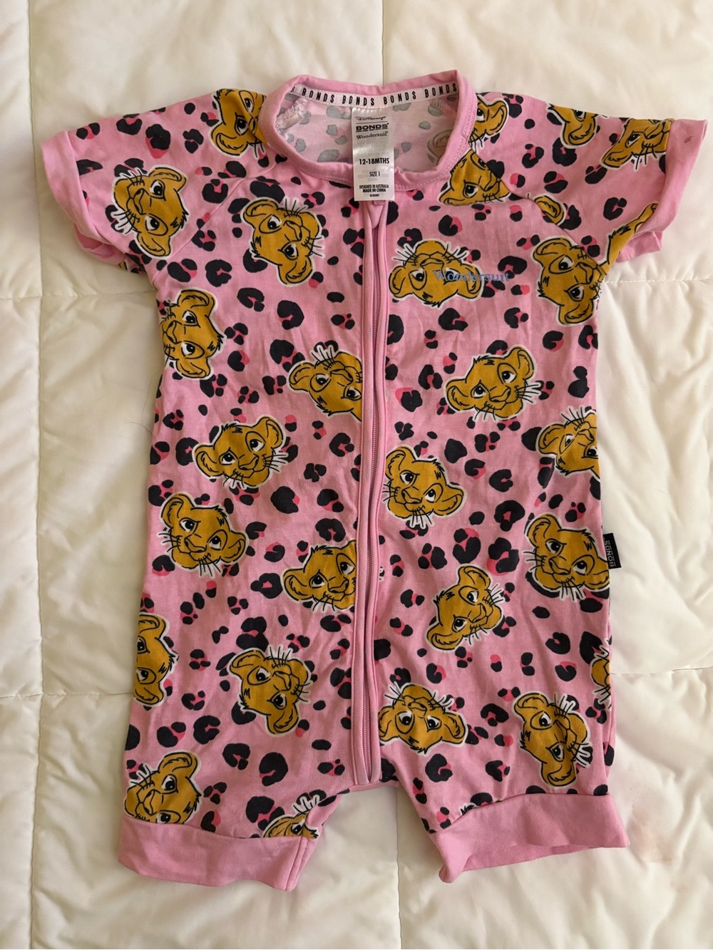 🦁 BONDS The Lion King Simba Pink Leopard Romper | Baby Shortie